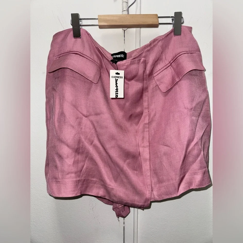 NEW Express Pink Powder linen blend skort 14 Barbiecore